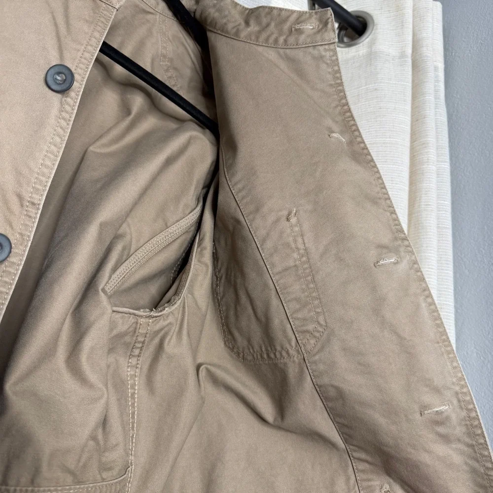 J.‎ Peterman Utility Jacket 100% Cotton Twill Khaki Metal Buttons Men's LARGE